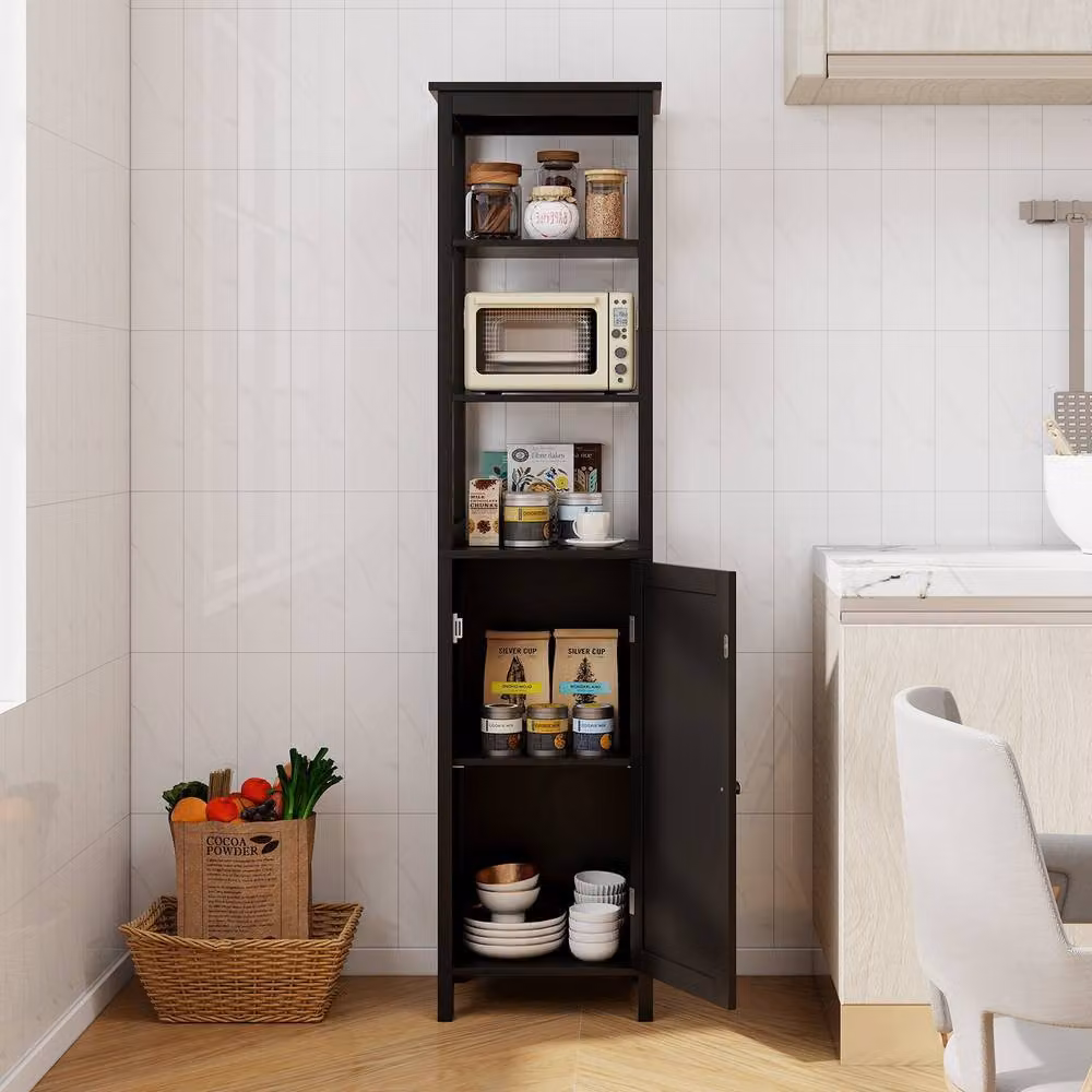 Gymax Modern Black Freestanding Bathroom Floor Cabinet with Adjustable Internal Shelves and Hinged Doors – 3