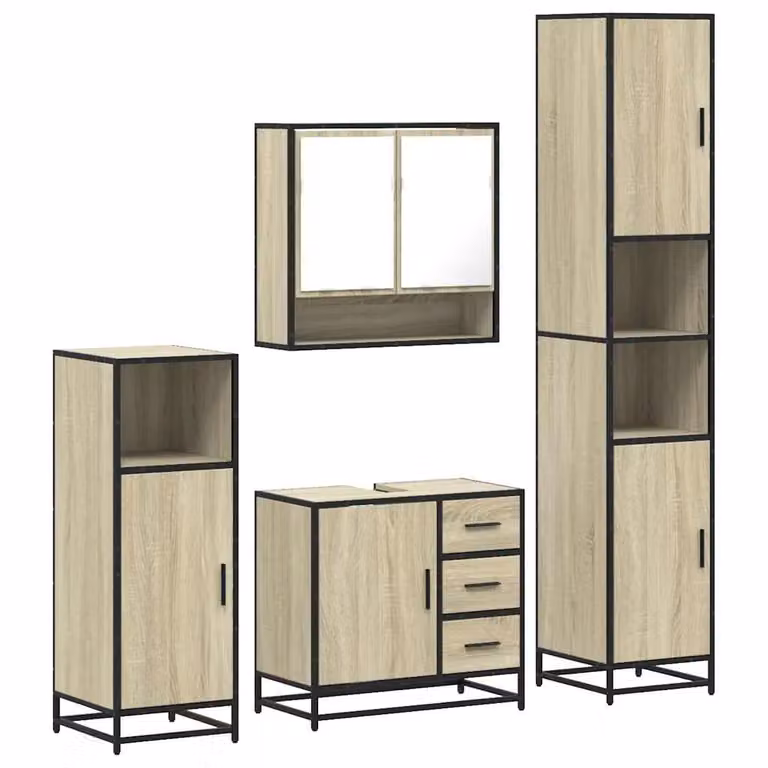 Berkfield Home 4-Piece Industrial Bathroom Furniture Set in Smoked Oak Brown