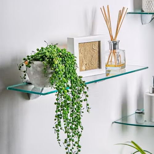 Harbour Housewares Pack of 2 Floating Glass Wall Shelves with Silver Metal Brackets, Width: 40 cm – 2