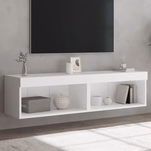 vidaXL Set of 2 Modern Wall-Mounted TV Cabinets with Integrated LED Lights, White, W/D/H: 60 x 30 x 30 cm – 2