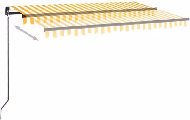 Berkfield Home Manual Retractable Folding Arm Awning with LED, Yellow and White Striped, W: 450 cm, D: 300 cm