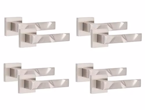 Golden Grace Nova Square Rose Door Handles in Brushed Silver, 4 Pairs