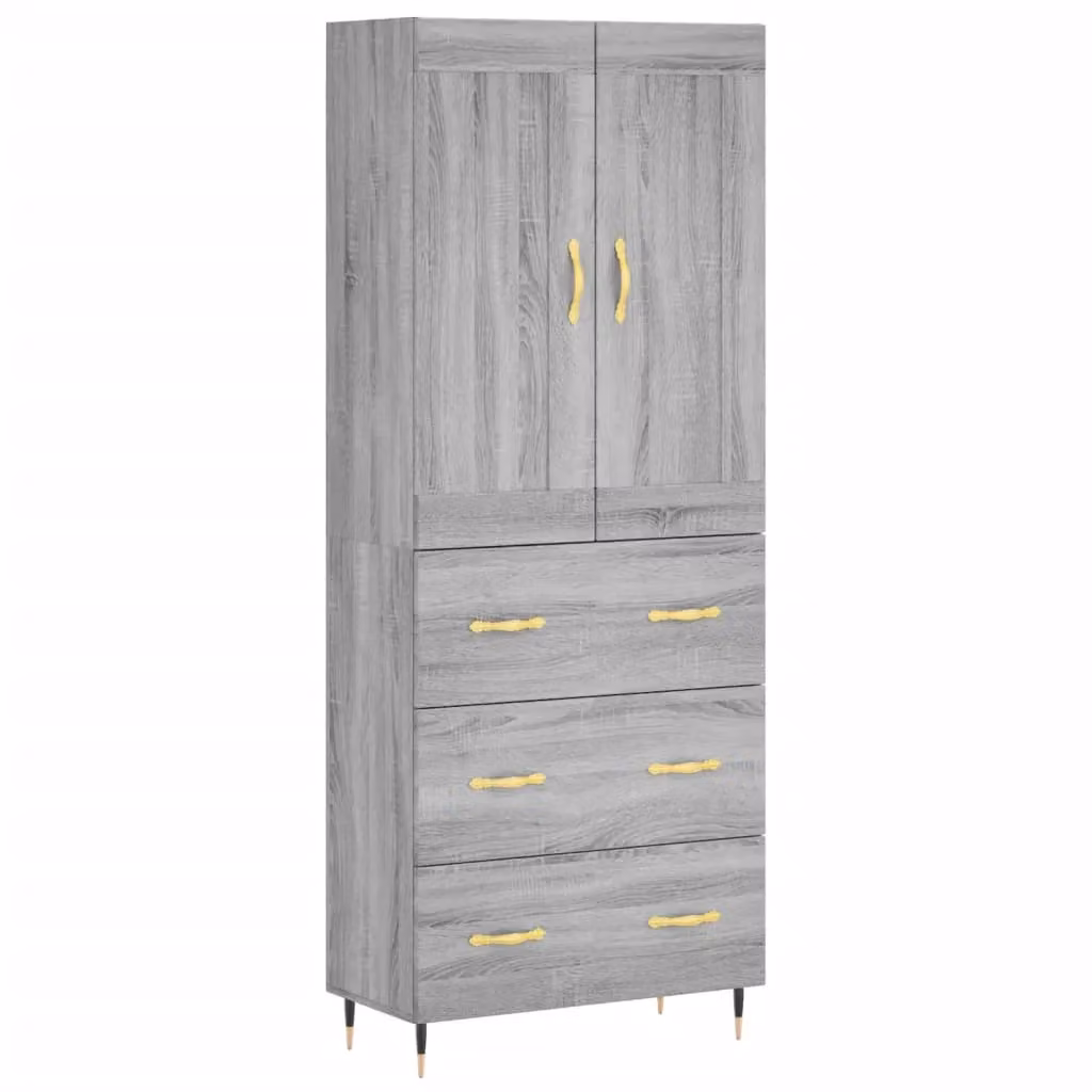 Berkfield Home Grey Sonoma Modern Highboard with Hinged Doors and Internal Shelves, W: 69.5 cm, D: 34 cm, H: 180 cm – 2
