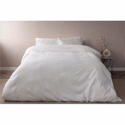 Belledorm Waffle Stripe Cotton Duvet Cover and Pillowcase Set in Beige and White, 180 x 200 cm