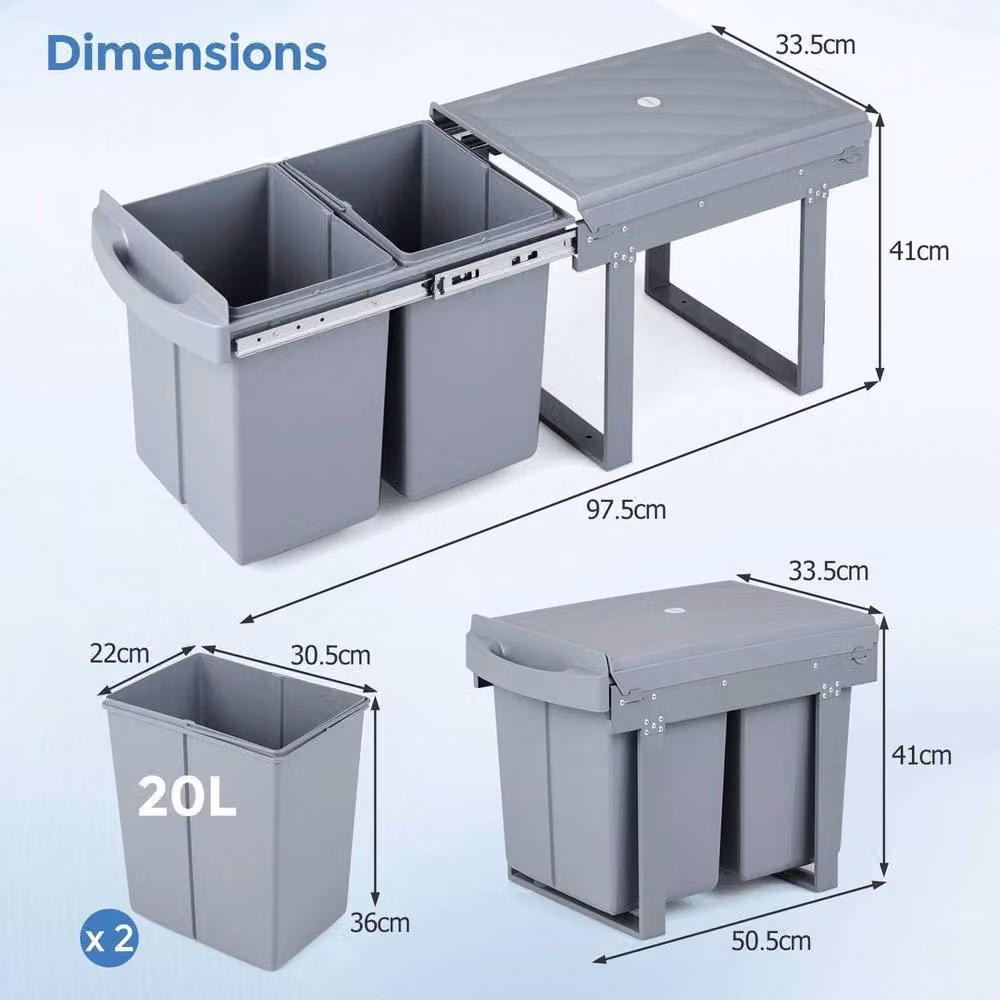 Kelvenix 40L Under Sink Kitchen Waste Bin in Grey – 2