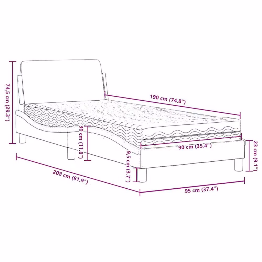 Berkfield Home Dover Single Bed with Foam Mattress, Dark Grey Upholstered Fabric, W/D/H: 90 x 200 cm – 4