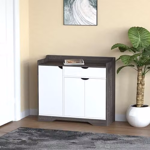 HYGRAD Modern Wooden Hallway Shoe Storage Cabinet with Doors and Drawers, Grey, W/D/H: 90 x 35 x 80 cm – 1