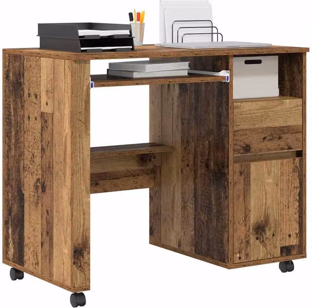 Berkfield Home Traditional Brown Computer Desk with Metal Frame and Castors