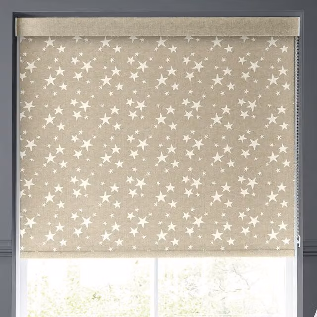 Emily Bond St Maws Made to Measure Blackout Roller Blind in Beige Stars Polyester