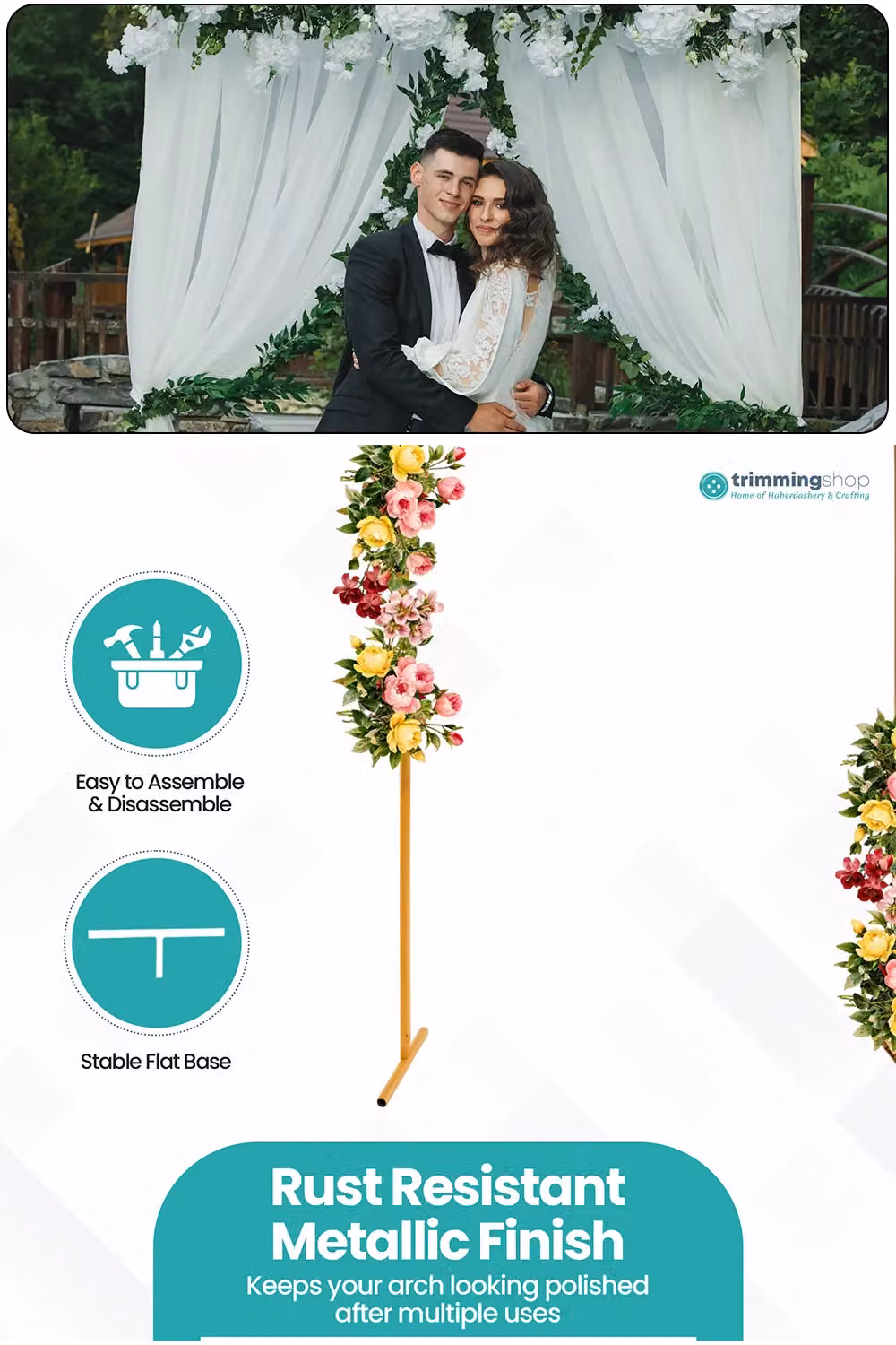 Neel Blue Gold Metal Rectangle Arch Backdrop Stand for Weddings and Parties, W: 150 cm, H: 200 cm – 2