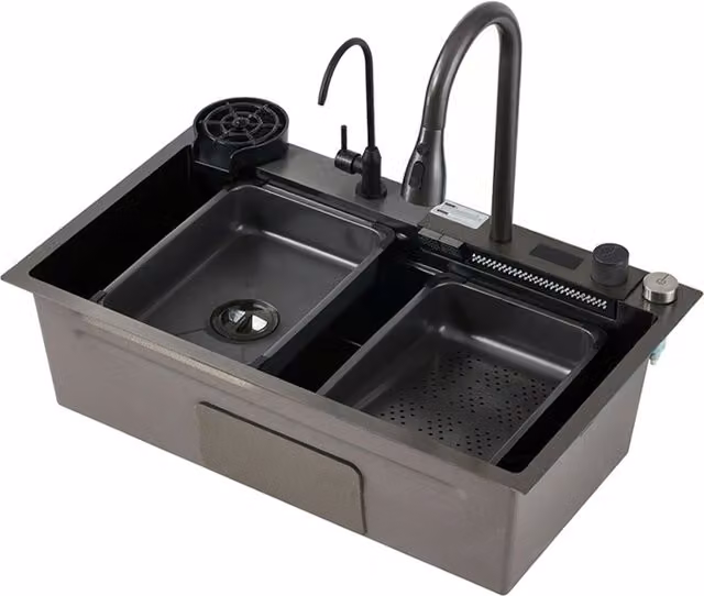 Darphe Drop-in Countertop Sink with Two Taps, Black