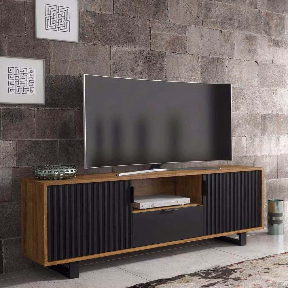 FORGEVIO Industrial TV Unit and Sideboard Storage in Brown and Black – 3