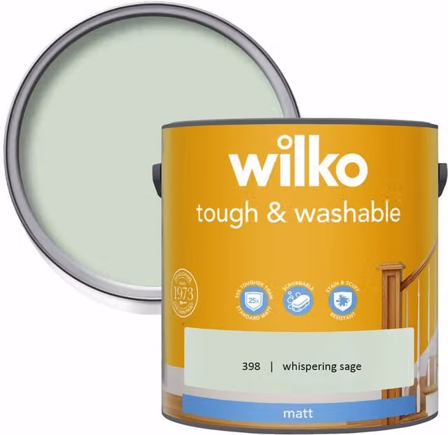 wilko Tough and Washable Matt Emulsion Paint, Green, 2.5 l