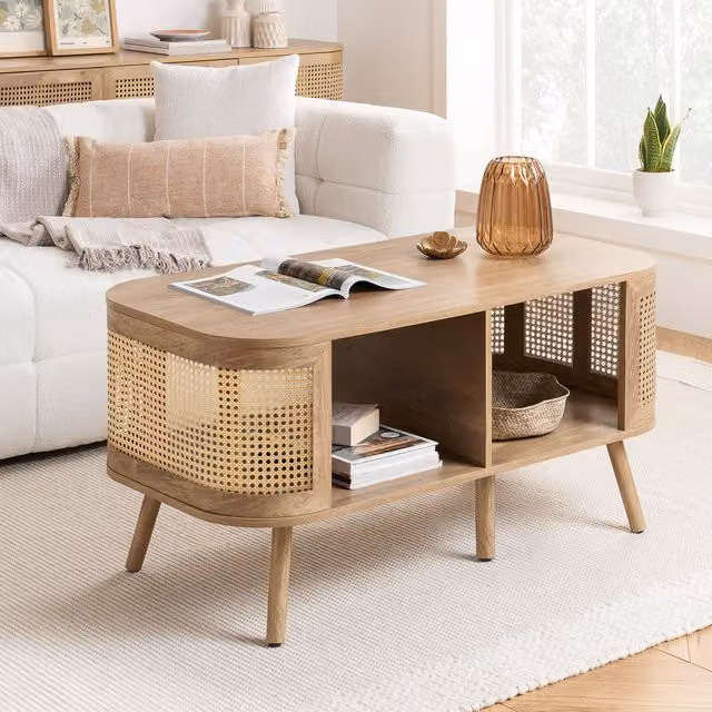 Birlea Sark Rattan Coffee Table with Storage in Oak and Black
