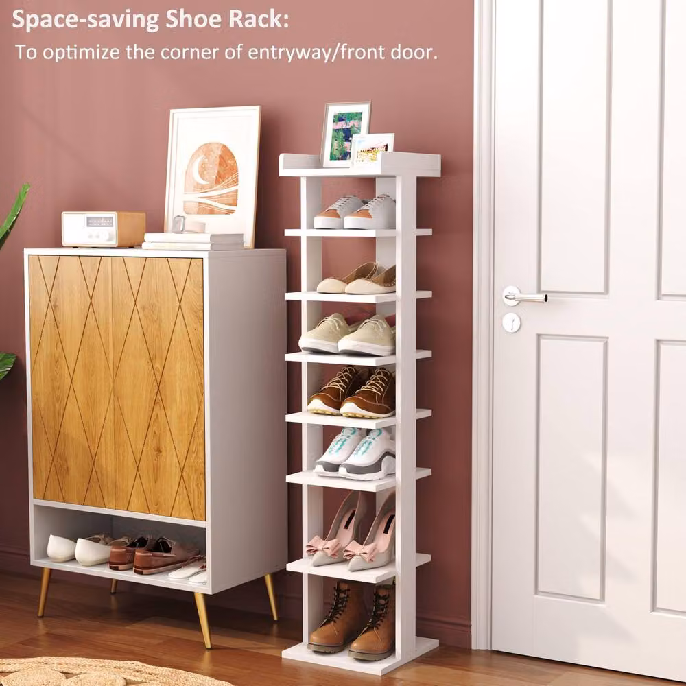 Dprodo 7-Tier White PVC Wood Plastic Shoe Rack with Adjustable Shelves – 3