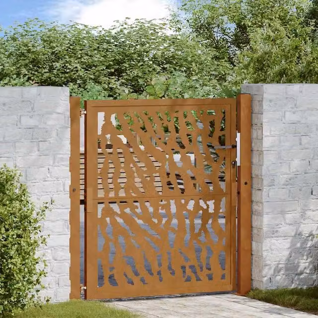 Berkfield Home Garden Gate in Brown Weathering Steel with Trace Design W/H: 105 x 105 cm – 1