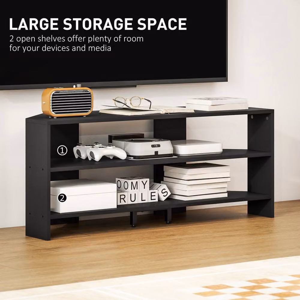 KORVIXA Minimalist Black Matt TV Unit with Media Compartments – 4