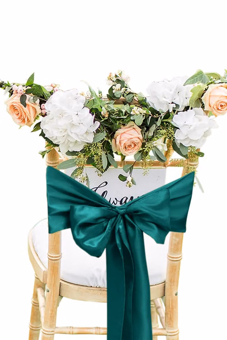 Neel Blue Satin Chair Sashes in Dark Green for Wedding and Birthday Party Decoration, W: 17.78 cm, L: 274.32 cm