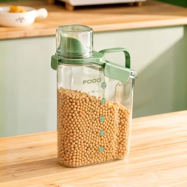Livingandhome Airtight and Leakproof Glass Food Storage Container with Measuring Cup, Green, 2.8l