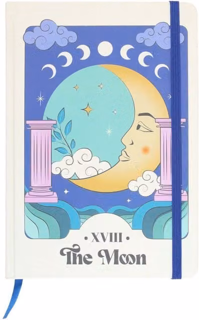 Something Different Celestial The Moon A5 Lined Hardcover Notebook with Elastic Closure in Blue, Yellow and Green