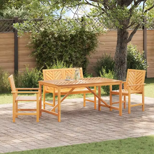 Berkfield Home 4 Piece Modern Geometric Garden Dining Set in Brown Oiled Acacia Wood – 1