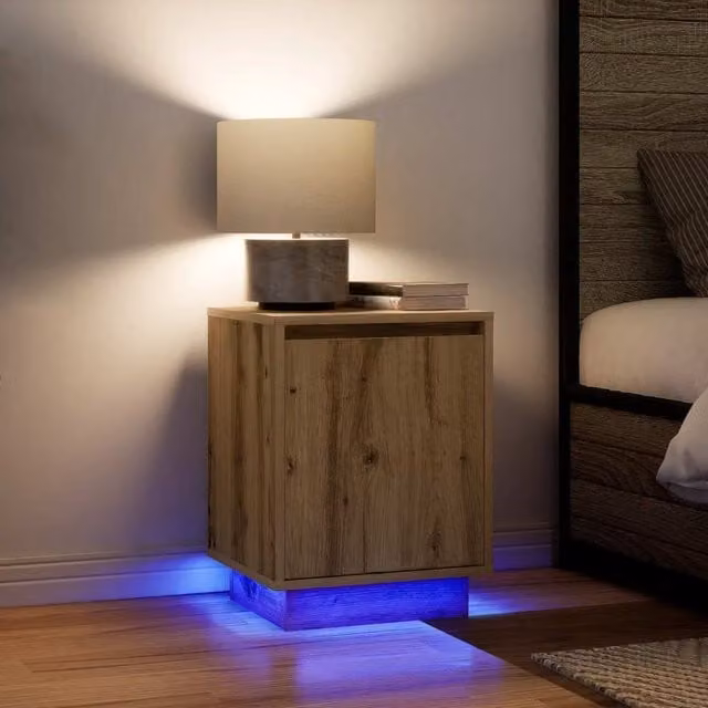 Berkfield Home Set of 2 Artisan Oak Bedside Cabinets with Integrated LED Lights, W/D/H: 38 x 34 x 50 cm