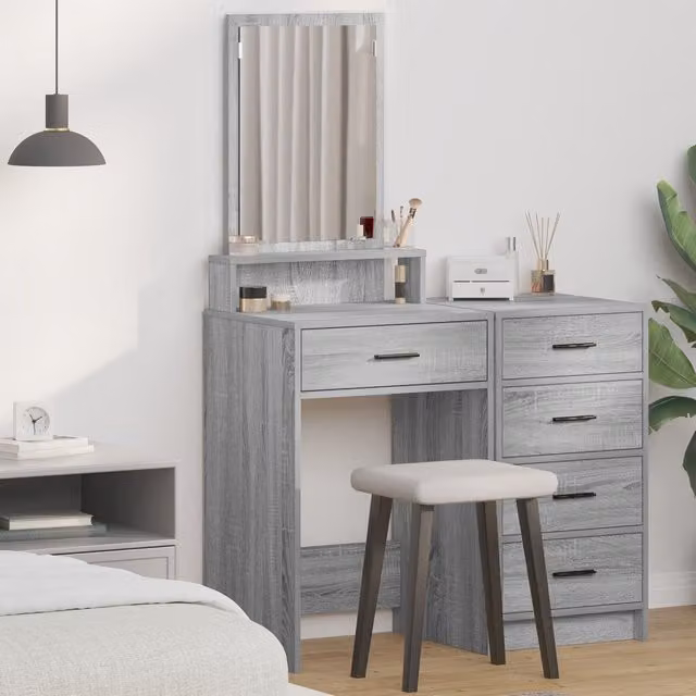 Berkfield Home Modern Dressing Table with Drawers in Grey, W/D/H: 50 x 41 x 140 cm