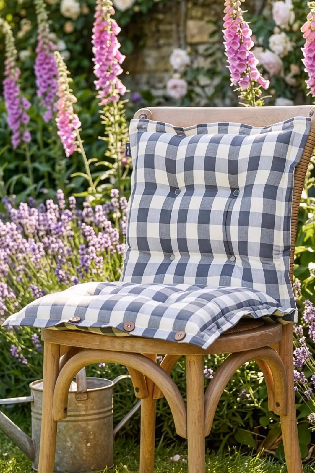 Dibor Set of 4 Grey and White Gingham Square Outdoor Garden Chair Seat Pad Cushions, W/D: 40 x 40 cm – 2