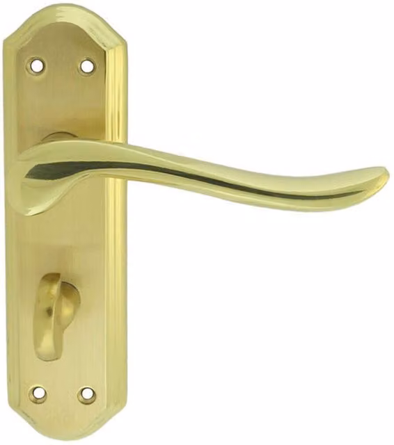 Loops Pair Curved Lever on Sculpted Bathroom Backplate in Satin and Polished Brass, W: 180 mm x H: 48 mm