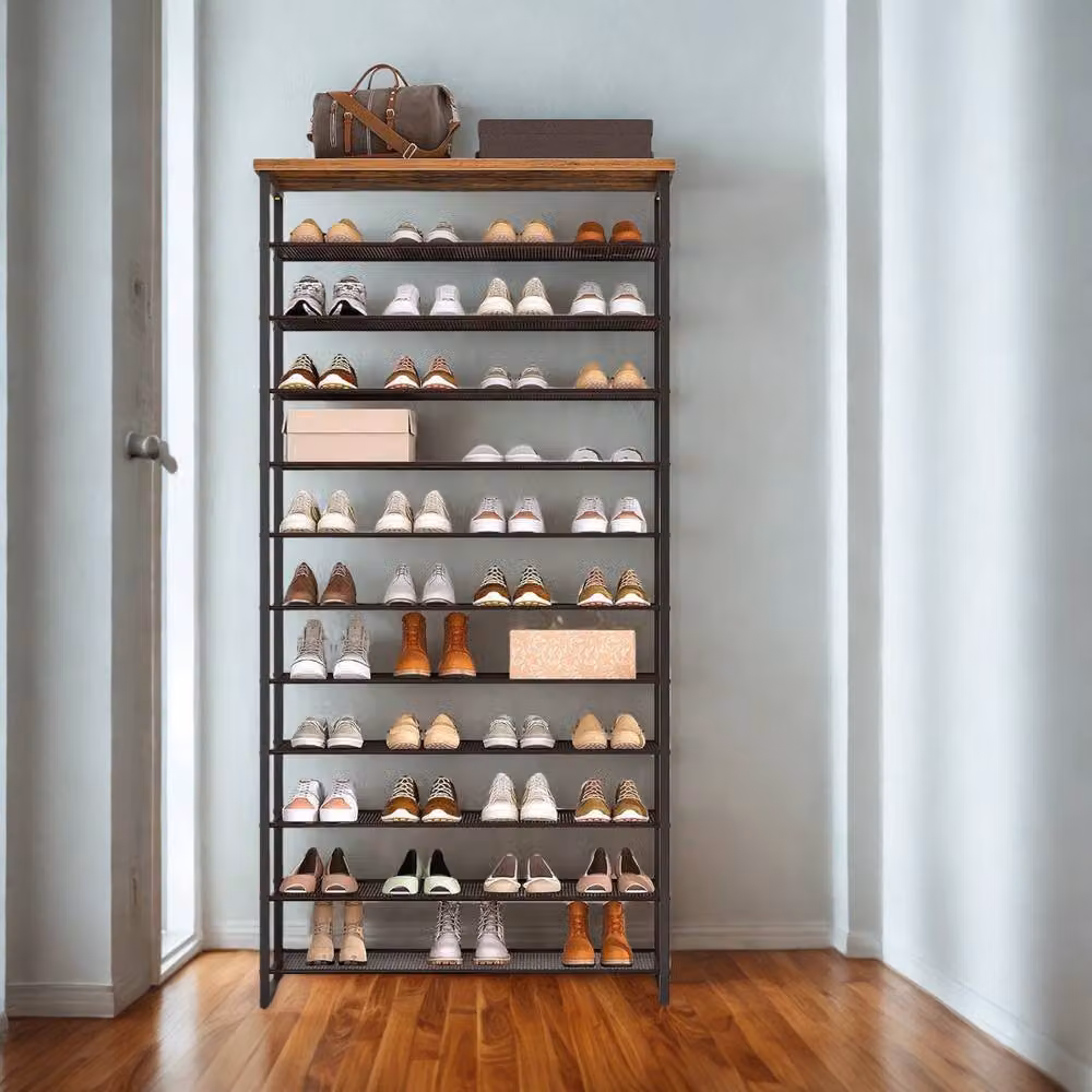 FURNOS 12-Tier Large Hallway Shoe Rack Storage Organiser in Brown and Black, W/D/H: 75 x 28.5 x 191 cm – 2