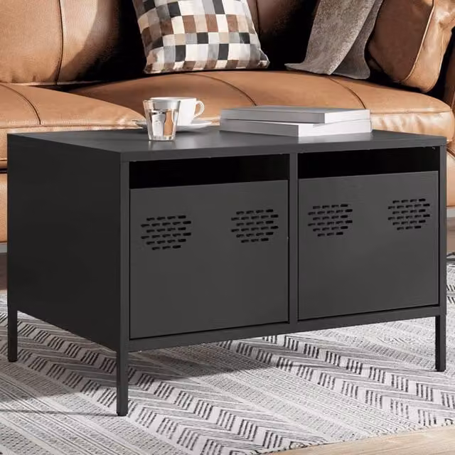 Berkfield Home TV Cabinet in Matt Black Cold-rolled Steel, W: 68 cm, D: 50 cm, H: 43.5 cm