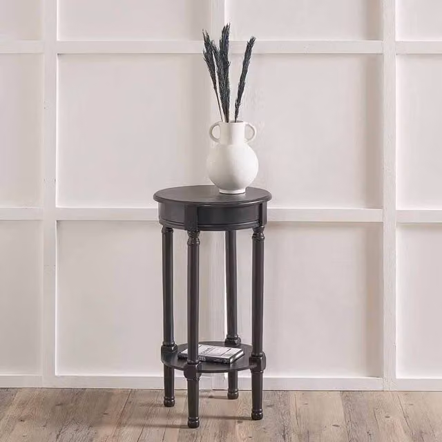 Pacific Lifestyle Round Tall Side Table in Black Wood