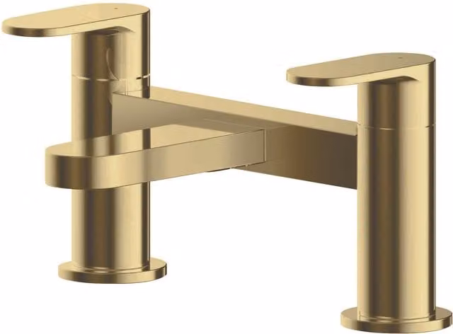 Balterley Current Round Deck Mounted Bath Filler Tap with Rounded Spout, Brushed Brass Gold, H: 16.6 cm, W: 14.2 cm, D: 2.3 cm