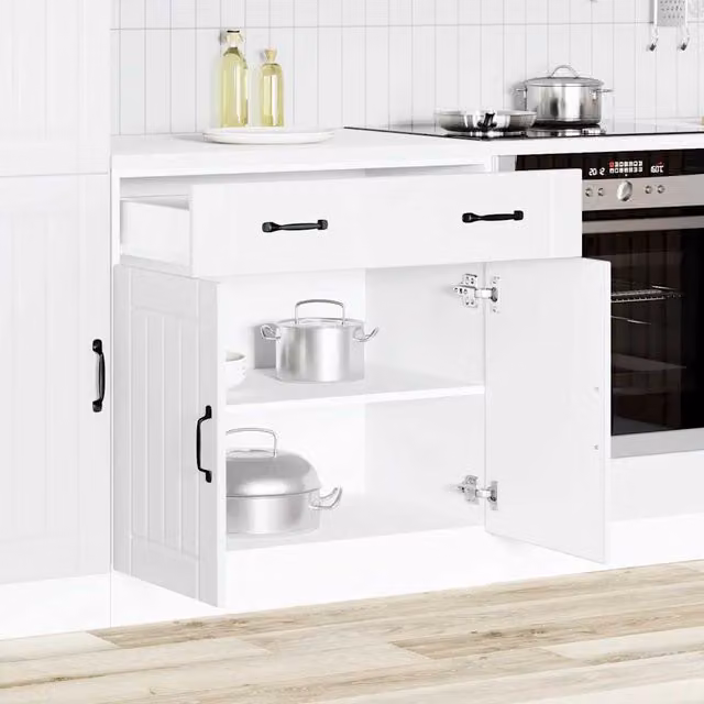 Berkfield Home Lucca White Freestanding Kitchen Sink Base Cabinet with Hinged Doors and Internal Shelves – 1