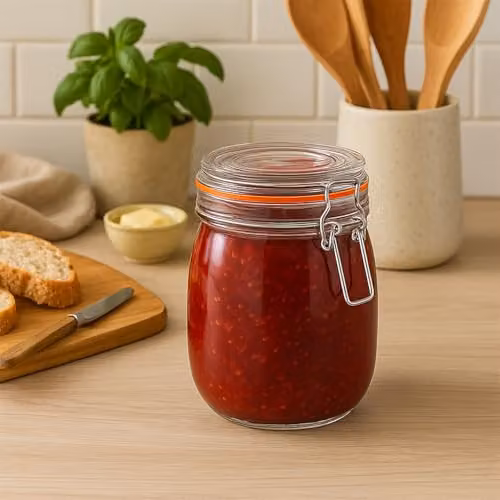 Argon Tableware Glass Storage Jars with Airtight Clip Lid, Set of 3, 0.75 l, Transparent and Orange – 3
