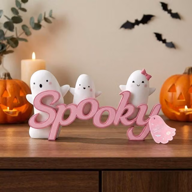 Garden Greatness Halloween Ghost Spooky Slogan Tabletop Decoration, Multicolour and White