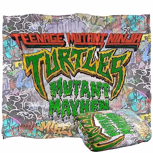LOGOVISION Teenage Mutant Ninja Turtles Mutant Mayhem Movie Logo Graffiti Super Soft Fleece Throw Blanket, W: 152 cm, D: 127 cm, Multicolour – 1