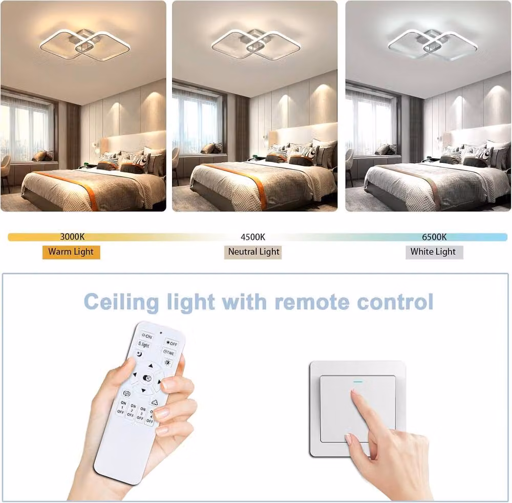 COMELY Dimmable Square LED Ceiling Light with Remote Control, 50 W, Silver and White – 2
