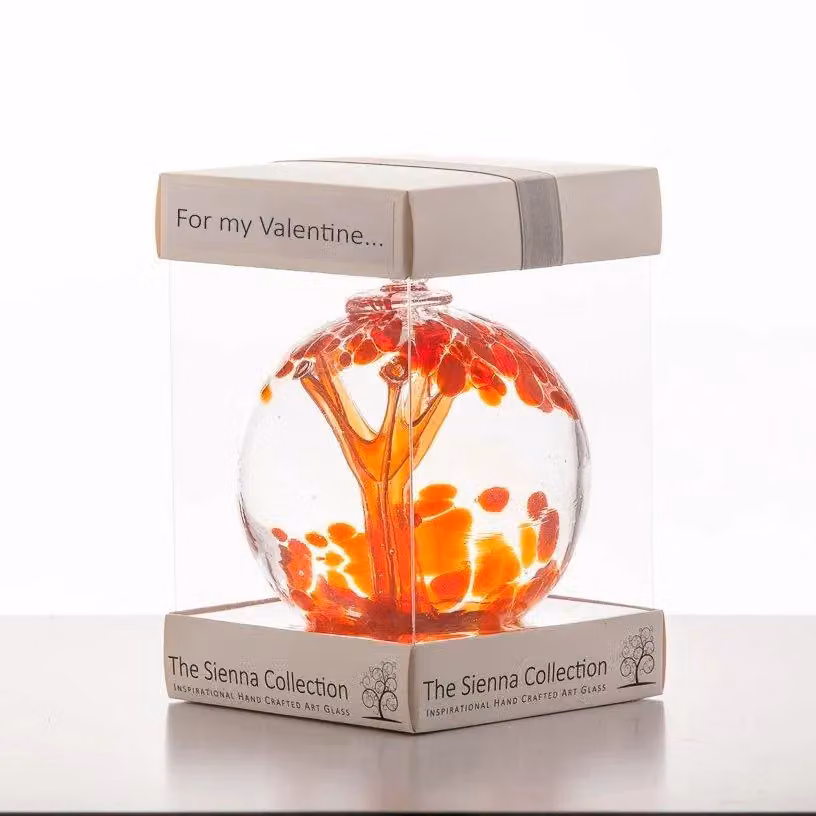 Sienna Glass Red Spirit Ball Bauble with Heart and Flower Details, Diameter: 10 cm – 2