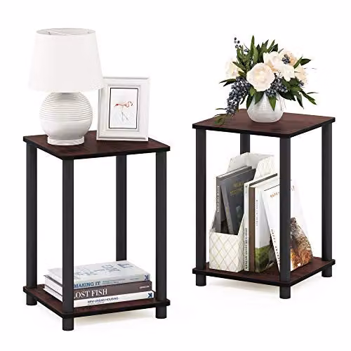 Furinno TURN-N-TUBE Set of 2 Stackable 2-Tier Side Tables with Open Shelves in Dark Cherry – 1