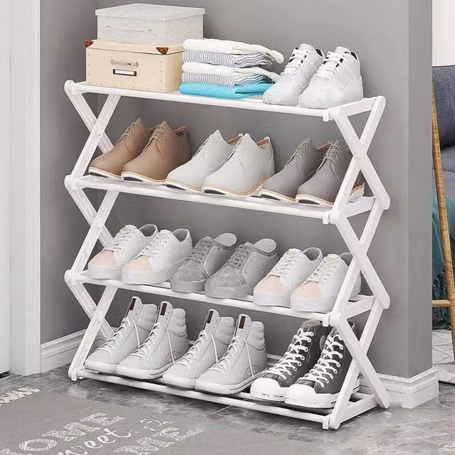 KORVIXA White 4 Tier Freestanding Shoe Rack Stand
