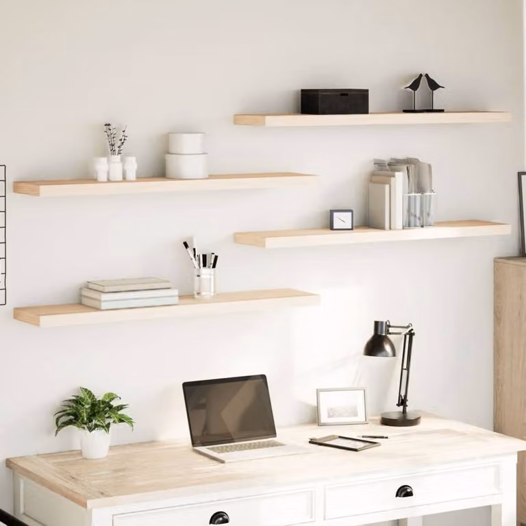 Berkfield Home Set of 4 Durable Floating Wall Mounted Shelves in Light Oak, W: 110 cm, D: 23.5 cm, H: 4 cm