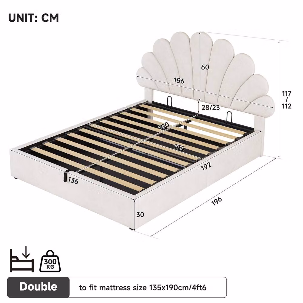 BTM Single Upholstered Hydraulic Storage Bed Frame with Velvet Headboard in Beige – 4