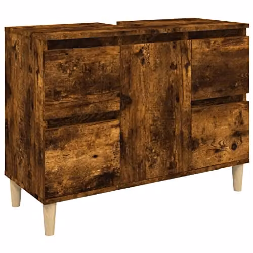 vidaXL Freestanding Bathroom Sink Cabinet in Brown Oak, W: 80 cm, D: 33 cm, H: 60 cm