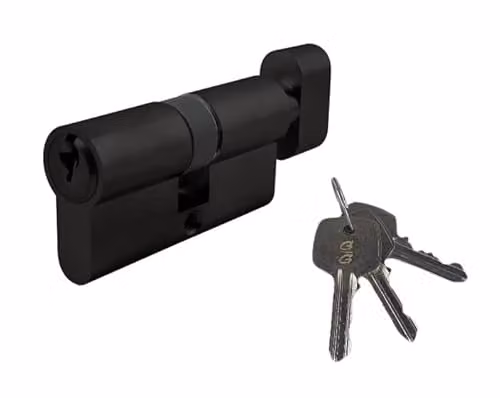 Golden Grace Thumb Turn Euro Cylinder Lock with Knob, Matt Black, 70 mm