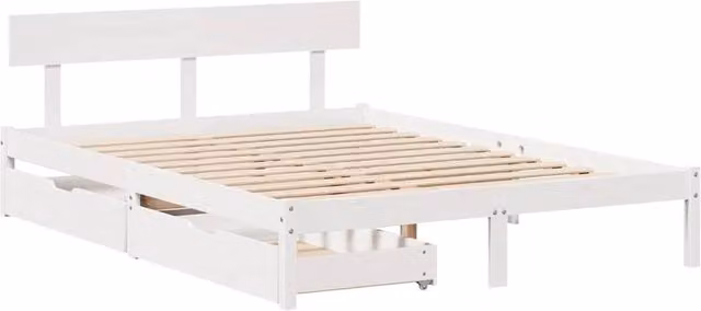 Berkfield Home Solid Wood Double Bed Frame with Drawers, White, W: 140 cm, D: 190 cm