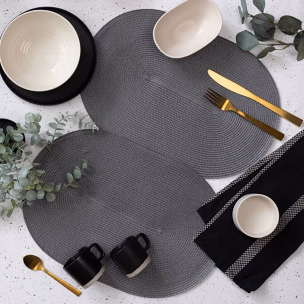 D-C-Fix Wipe Clean Woven Oval Placemats in Steel Grey, 6 Pack – 5