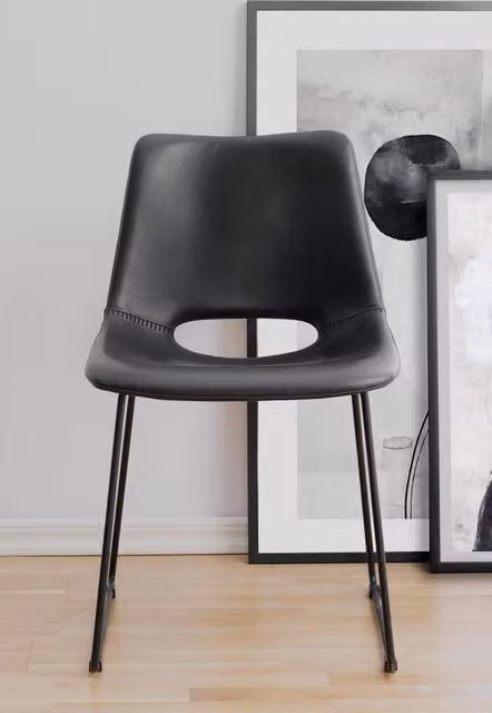FWStyle Pair of Black Faux Leather Dining Chairs with Black Metal Cantilever Base Legs