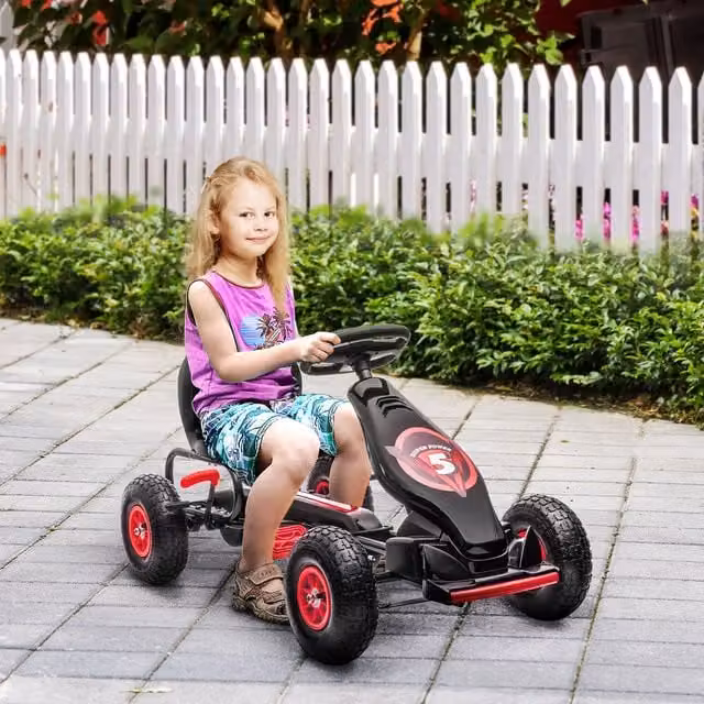 HOMCOM Childrens Pedal Go Kart with Adjustable Seat and Solid Rubber Wheels in Red and Black