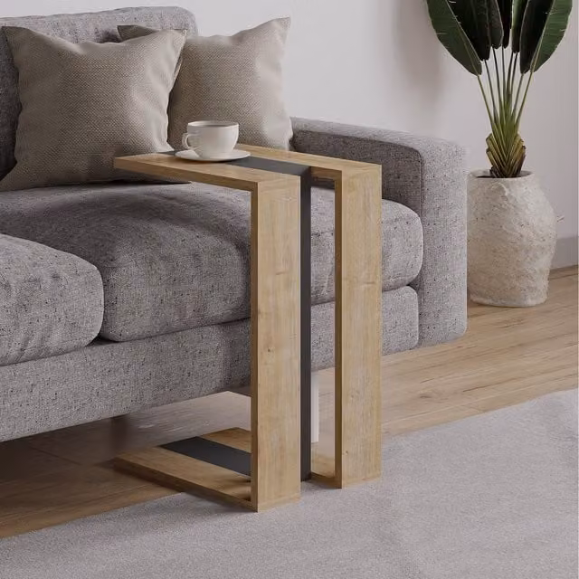Decortie Muju Modern C-Shape Side Table, Anthracite Grey and Brown, W/D/H: 30 x 30 x 57 cm – 1